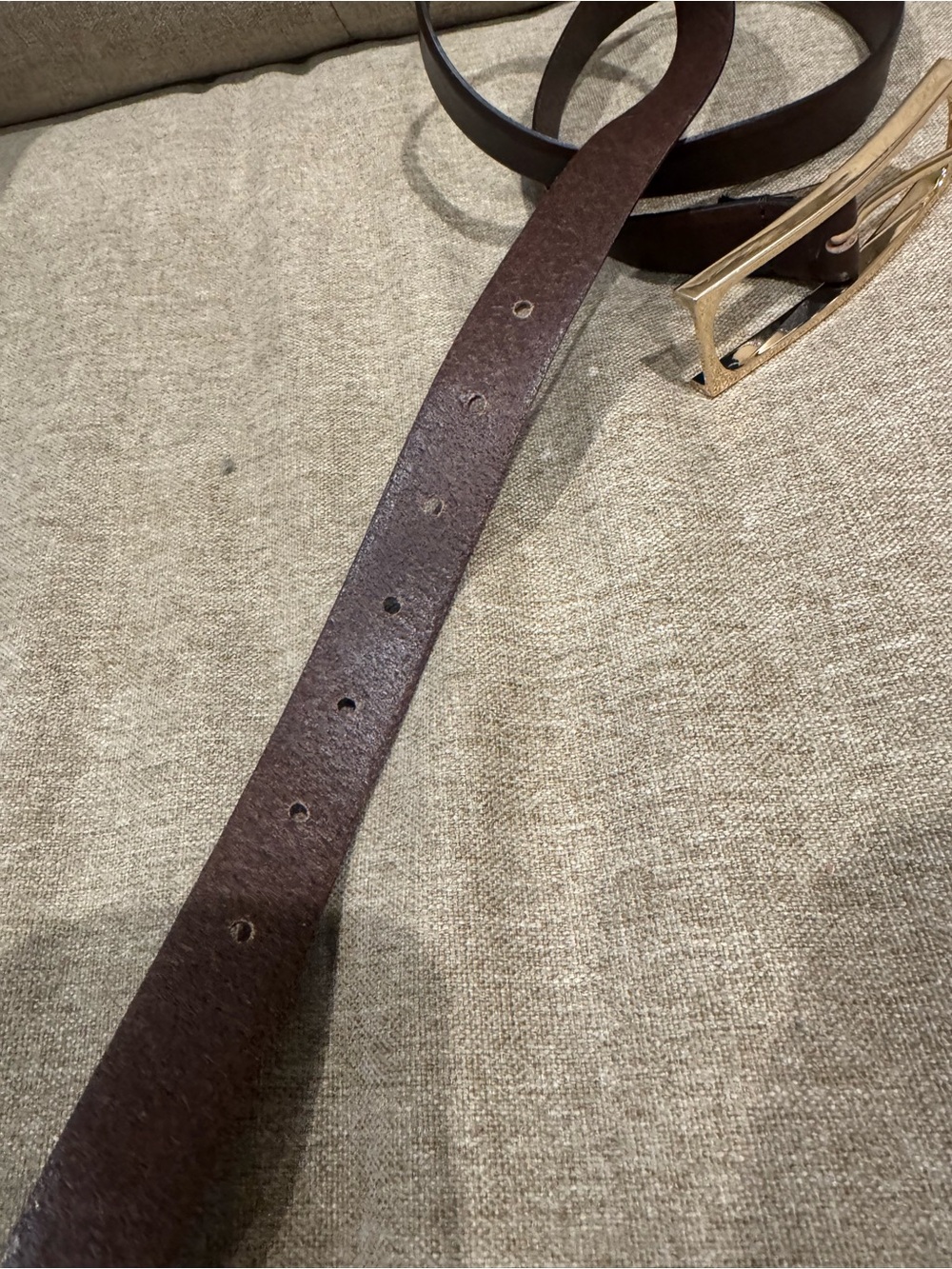 Zara Dark Brown Leather Belt with Gold Rectangular Buckle - Picture 4 of 6